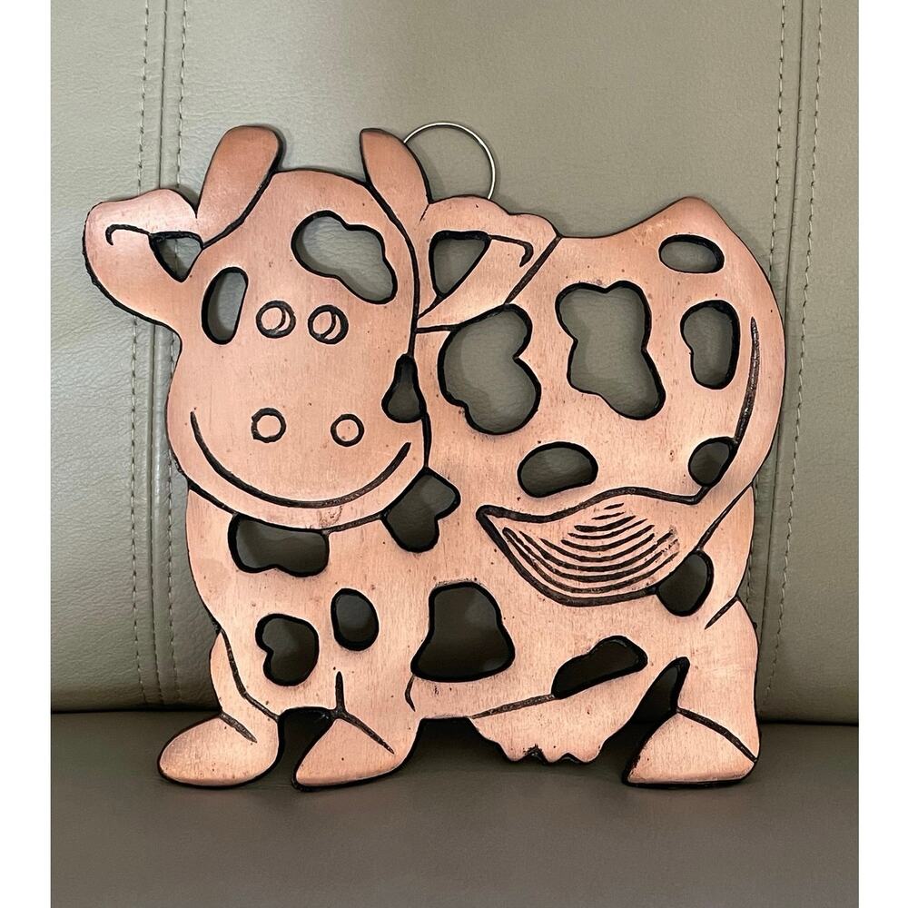 Vintage 1999 ODI Copper-Clad Cast Iron Cow Trivet – Rustic Farmhouse Wall Decor